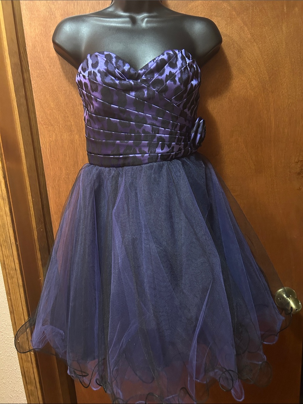 Purple Floral Bodice Tulle Homecoming Dress